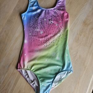 Rainbow Ombre Rhinestone Girls Leotard